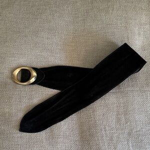 Elegant Black Suede Belt with Gold Buckle
